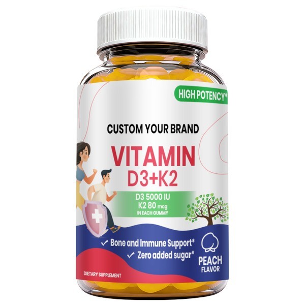 Private Label Vegan Vitamin D3 5000 IU and K2 MK-7 Sugar-Free Gummies