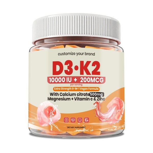 Private Label 10000 IU Vitamin D3 K2 and Calcium Citrate 7-in-1 Gummies