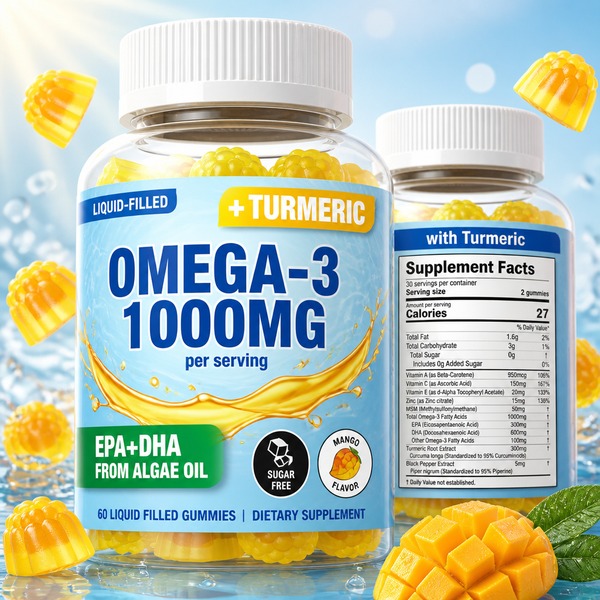 Private Label Vegan Omega-3 and Turmeric Liquid-Filled Gummies for Joint and Skin Health