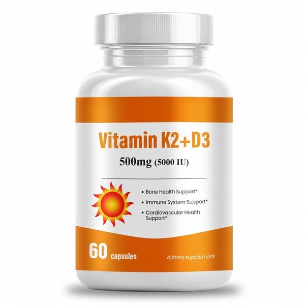 Private Label Vitamin K2 and D3 5000 IU Capsules for Bone Density and Heart Health