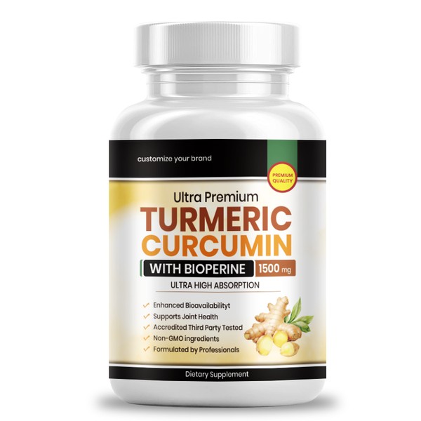 Private Label Turmeric Capsules with 95% Curcuminoids and Black Pepper