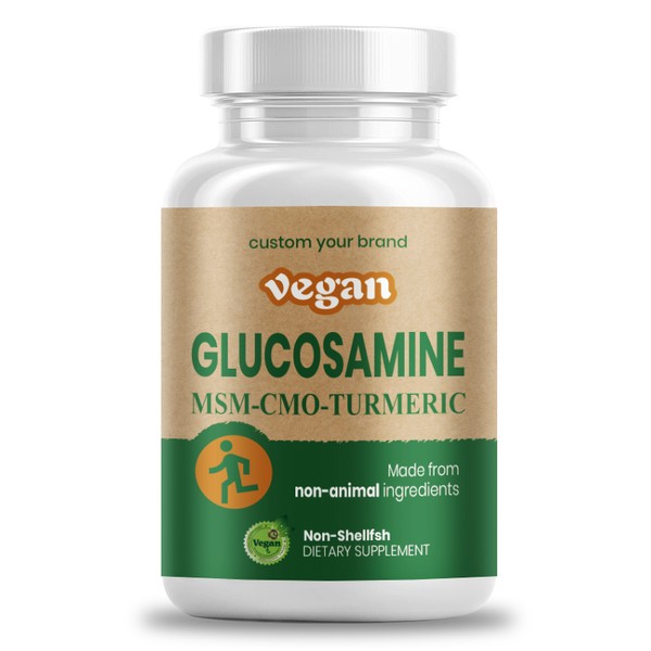 T015 — Premium 100% Vegan Glucosamine MSM Joint Support Tablets in white HDPE bottle for Private Label.